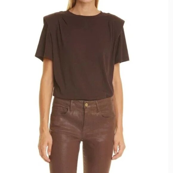 Frame Denim Tops - FRAME Brown Padded Shoulder Short Sleeve Crewneck T-Shirt